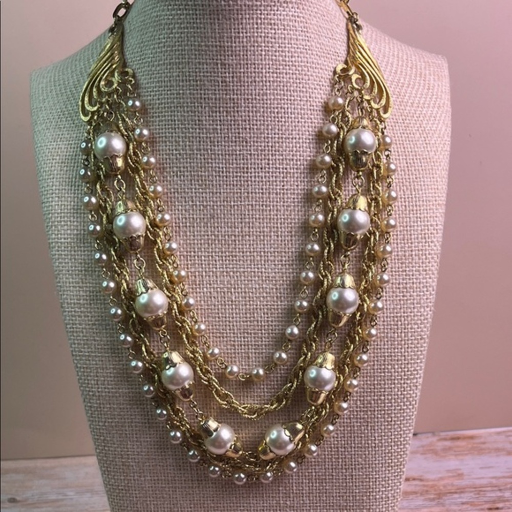 Coro Gold and Pearl Layered Necklace